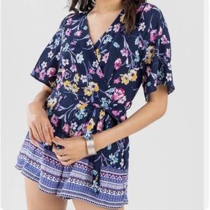 NWT FRANCESCA’S Blue Rain Reggie Floral Romper